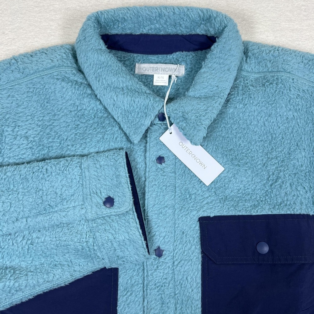 Outerknown Sherpa Fleece Shirt Jacket Mens XL Blue Navy‎ Snap Front Pockets